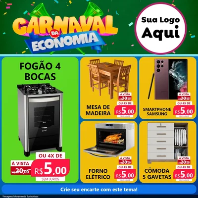 Modelo de Rede Social para Feed Facebook com o tema Carnaval da Economia para Móveis e Eletro