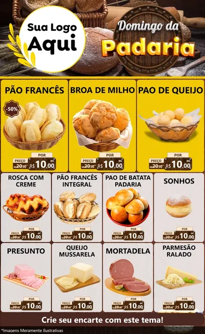 Modelo de Encarte para Encarte Grande com o tema Domingo da Padaria para Padaria