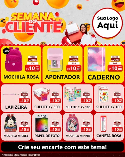 Modelo de Rede Social para Feed Instagram com o tema Semana do Cliente para Papelaria