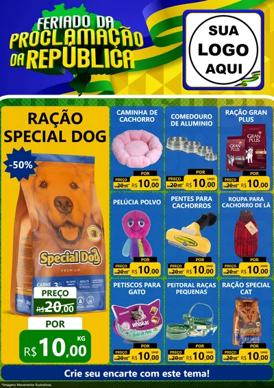 Modelo de Encarte para Encarte A4 Vertical com o tema Feriado da Proclamação da República para Pet Shop