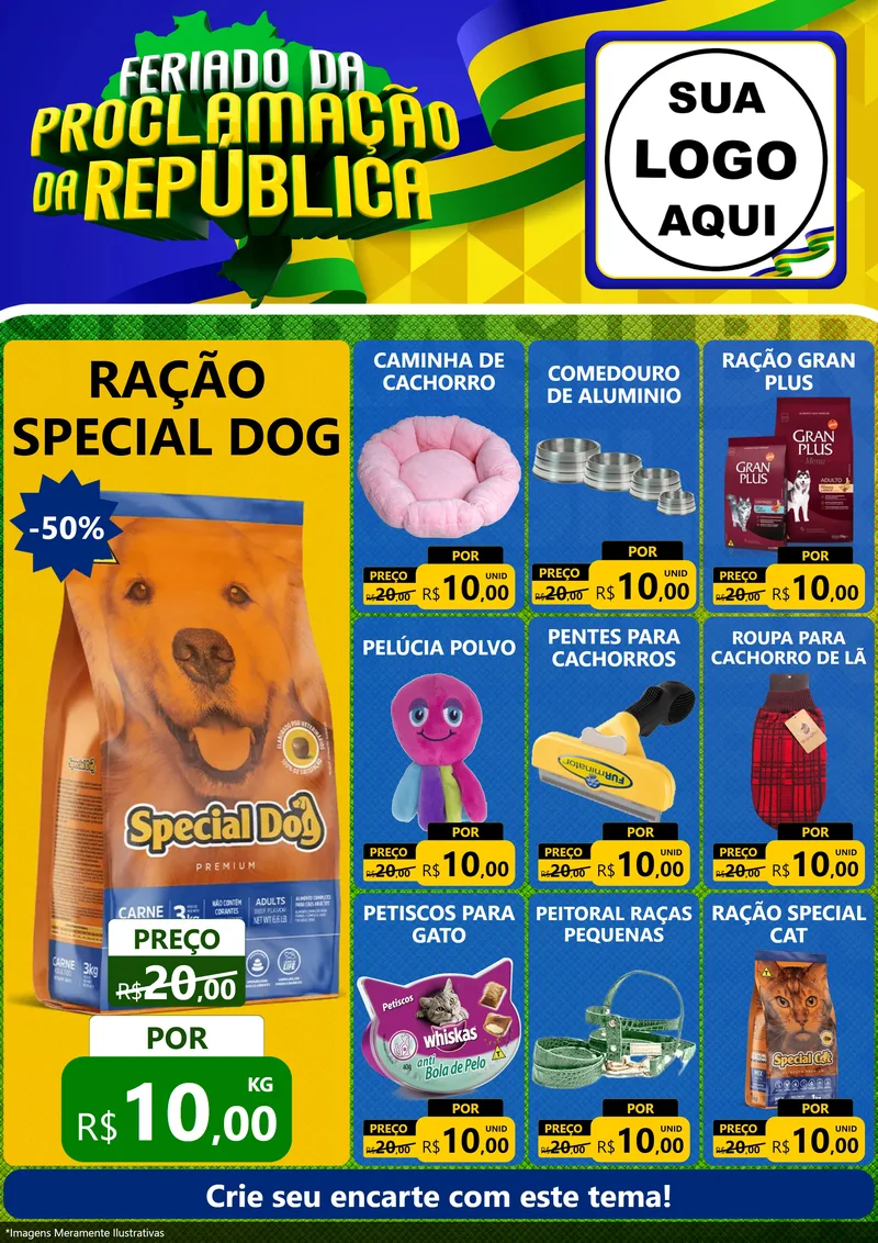 Modelo de Encarte para Encarte A4 Vertical com o tema Feriado da Proclamação da República para Pet Shop