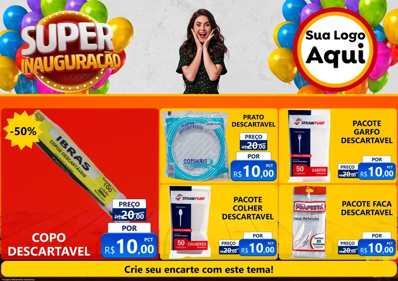 Modelo de Encarte para Encarte A4 Horizontal com o tema Super Inauguração para Embalagens