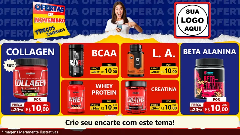 Modelo de TV para TV Horizontal com o tema Ofertas de Novembro - Preços Incríveis para Suplementos alimentares