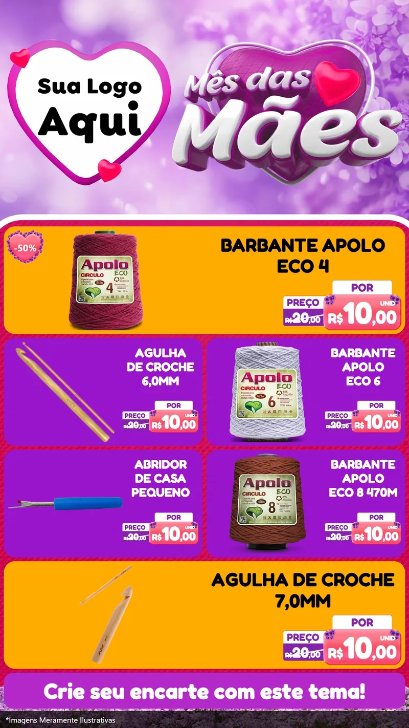 Modelo de TV para TV Vertical com o tema Mês das Mães para Armarinho e Aviamentos