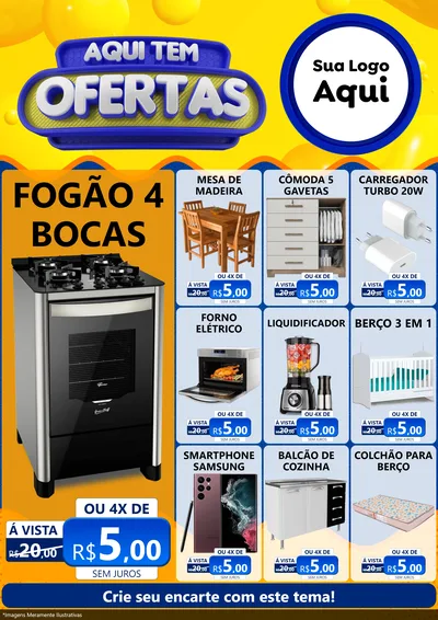 Modelo de Encarte para Encarte A4 Vertical com o tema Aqui Tem Ofertas para Móveis e Eletro