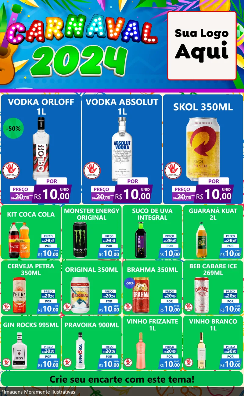 Modelo de Encarte para Encarte Grande com o tema Carnaval 2027 para Distribuidora de bebidas