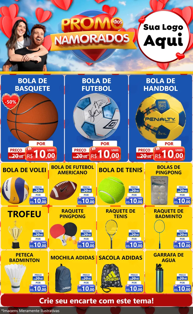 Modelo de Encarte para Encarte Grande com o tema Promo dos Namorados para Artigos Esportivos