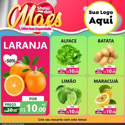 Modelo de Rede Social para Feed Facebook com o tema Show das Mães - Ofertas Especiais para Hortifrúti