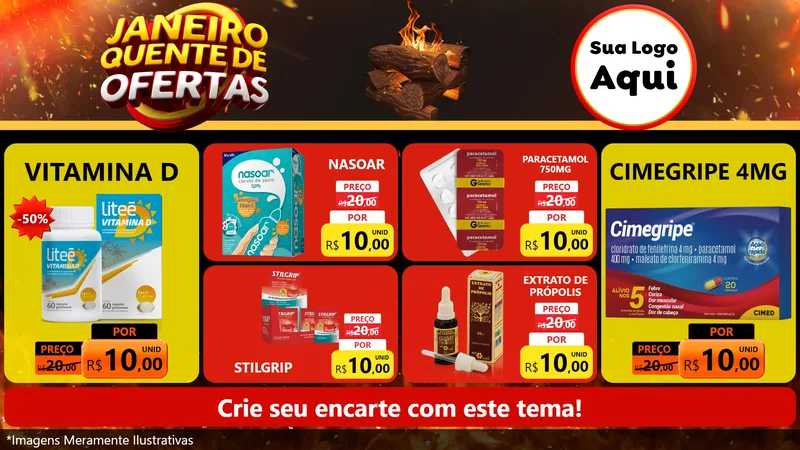 Modelo de TV para TV Horizontal com o tema Janeiro Quente de Ofertas para Farmácia