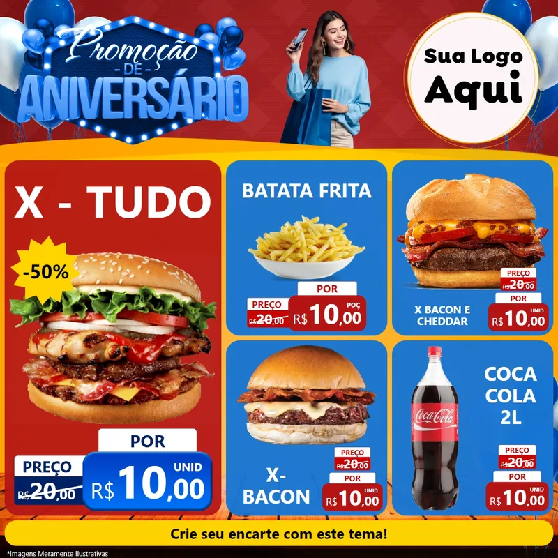 Modelo de Rede Social para Feed Facebook com o tema Promoção de Aniversário para Hamburgueria