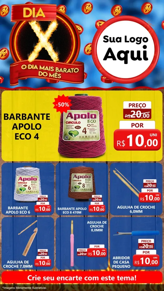 Modelo de Rede Social para Stories com o tema Dia X - O Dia Mais Barato Do Mês para Armarinho e Aviamentos