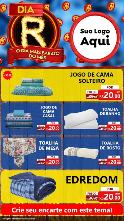 Modelo de TV para TV Vertical com o tema Dia R - O Dia Mais Barato Do Mês para Cama, Mesa e Banho