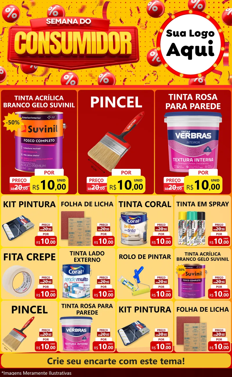 Modelo de Encarte para Encarte Grande com o tema Semana do Consumidor para Tintas e Ferramentas