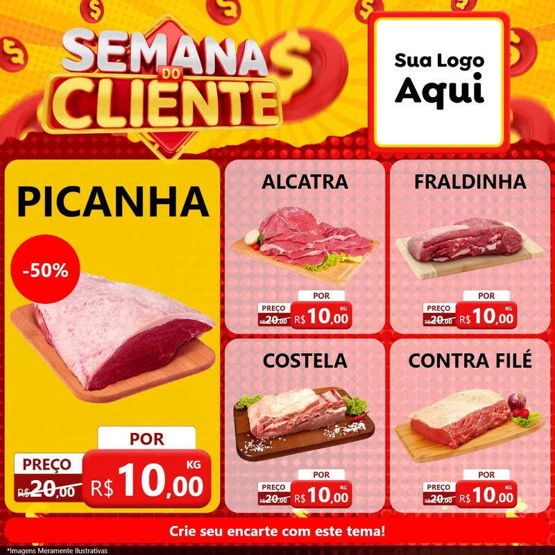 Modelo de Rede Social para Feed Facebook com o tema Semana do Cliente para Açougue
