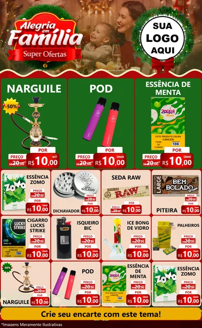 Modelo de Encarte para Encarte Grande com o tema Alegria Em Família - Super Ofertas para Tabacaria