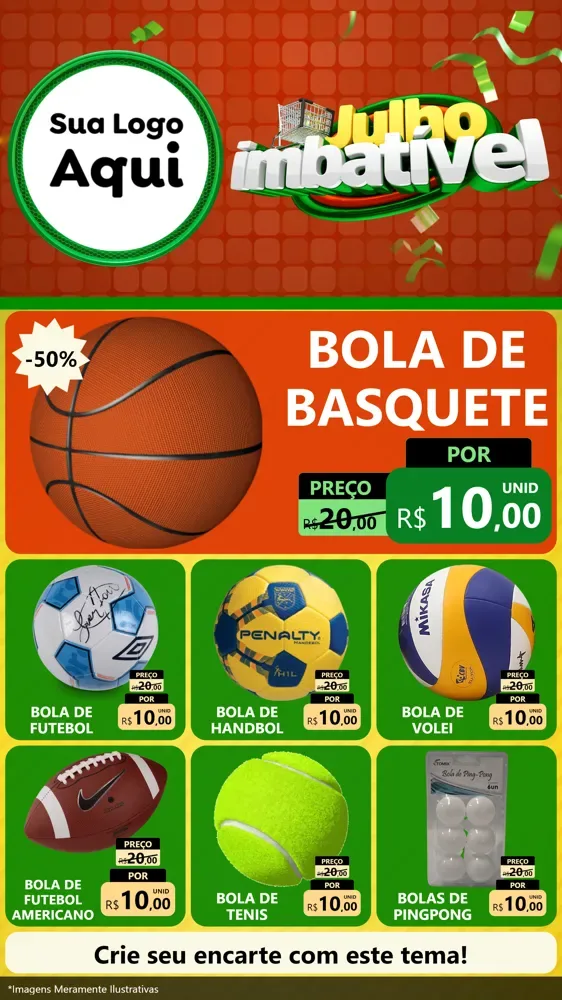 Modelo de Rede Social para Stories com o tema Julho Imbatível para Artigos Esportivos