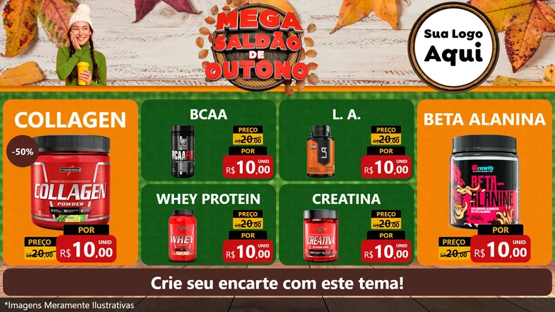 Modelo de TV para TV Horizontal com o tema Mega Saldão de Outono para Suplementos alimentares