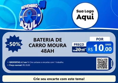 Modelo de Cartaz para Cartaz A4 Horizontal com o tema Novembro Azul para Baterias Elétricas