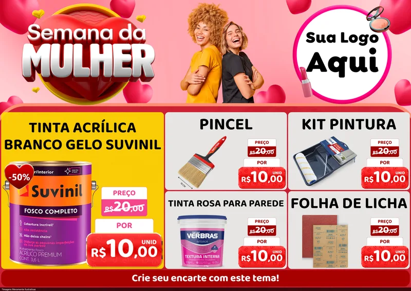 Modelo de Encarte para Encarte A4 Horizontal com o tema Semana da Mulher para Tintas e Ferramentas