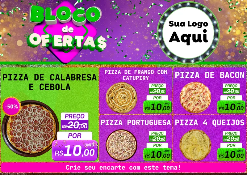 Modelo de Encarte para Encarte A4 Horizontal com o tema Bloco de Ofertas para Pizzaria