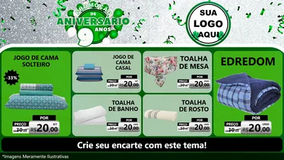 Modelo de TV para TV Horizontal com o tema Promoção de Aniversário - 9 Anos para Cama, Mesa e Banho
