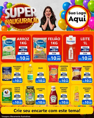 Modelo de Rede Social para Feed Instagram com o tema Super Inauguração para Supermercado
