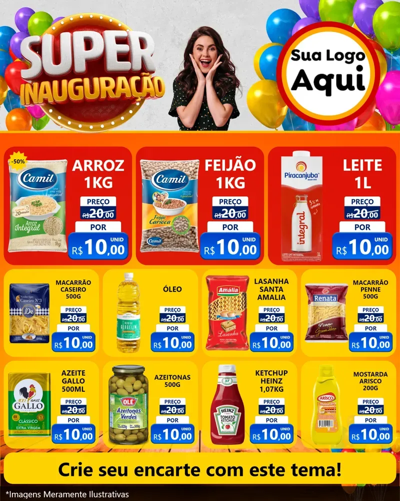 Modelo de Rede Social para Feed Instagram com o tema Super Inauguração para Supermercado