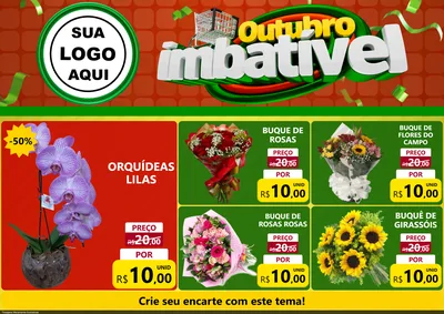 Modelo de Encarte para Encarte A4 Horizontal com o tema Outubro Imbatível para Floricultura e jardim
