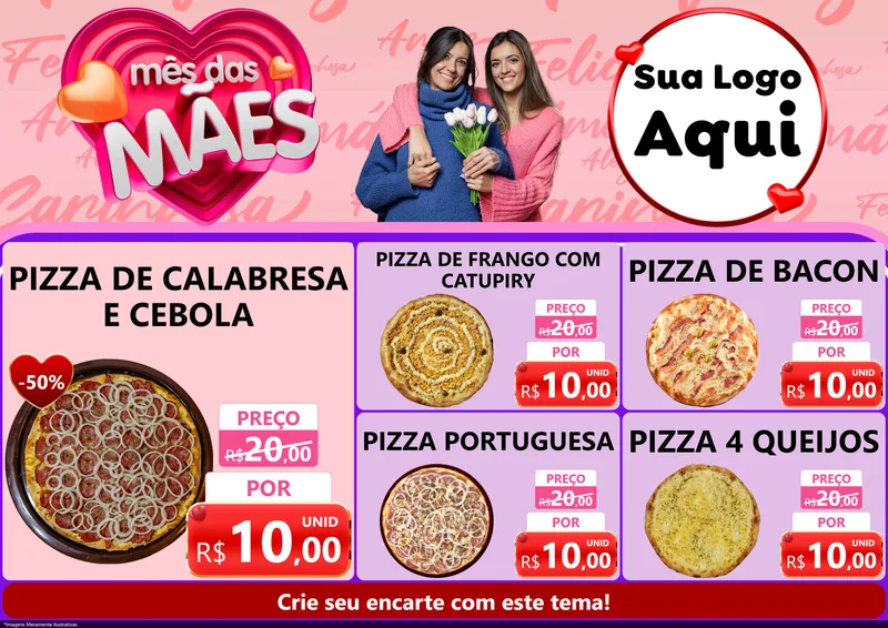 Modelo de Encarte para Encarte A4 Horizontal com o tema Mês Das Mães para Pizzaria