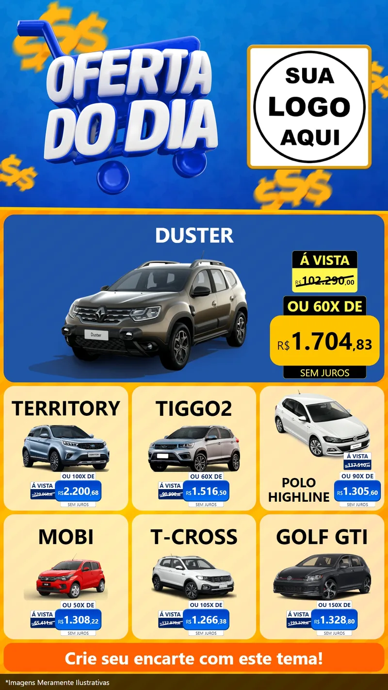 Modelo de Rede Social para Stories com o tema Oferta do Dia para Concessionaria de Carros