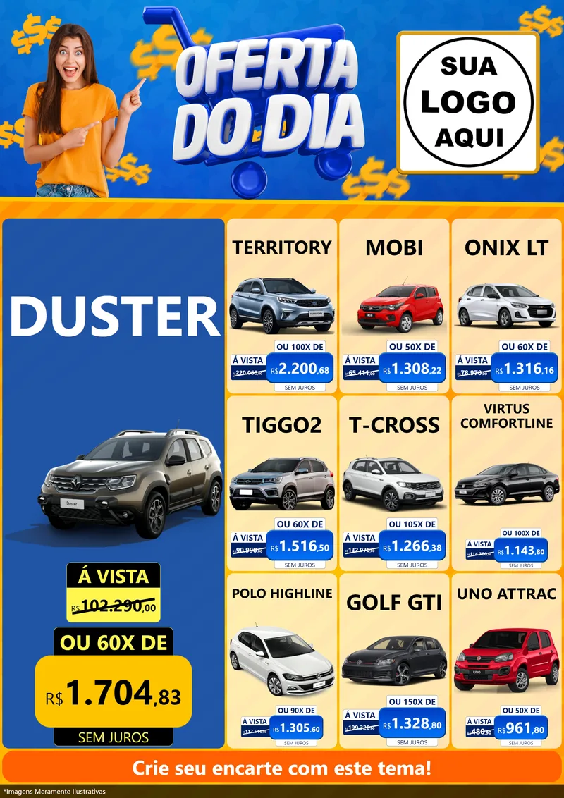 Modelo de Encarte para Encarte A4 Vertical com o tema Oferta do Dia para Concessionaria de Carros