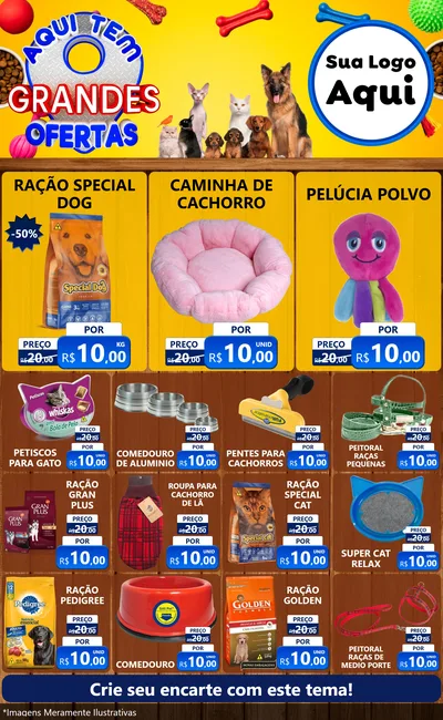 Modelo de Encarte para Encarte Grande com o tema Aqui Tem Grandes Ofertas - Pet Shop para Pet Shop