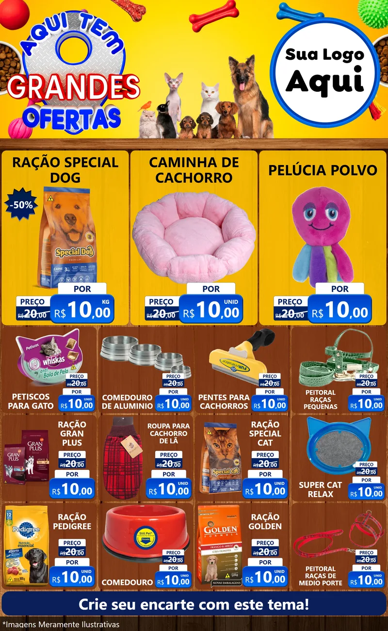 Modelo de Encarte para Encarte Grande com o tema Aqui Tem Grandes Ofertas - Pet Shop para Pet Shop