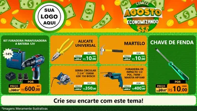 Modelo de TV para TV Horizontal com o tema Comece Agosto Economizando para Maquinas e Ferramentas