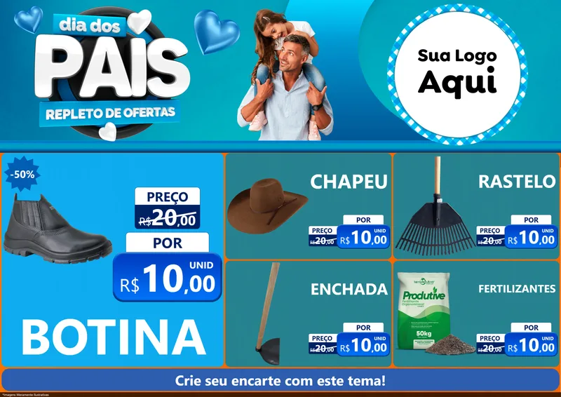 Modelo de Encarte para Encarte A4 Horizontal com o tema Dia Dos Pais Repleto de Ofertas para Agropecuária