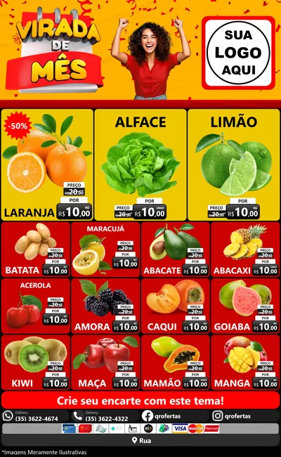 Modelo de Encarte para Encarte Grande com o tema Virada de Mês para Hortifrúti