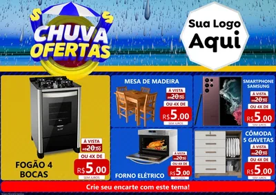 Modelo de Encarte para Encarte A4 Horizontal com o tema Chuva de Ofertas para Móveis e Eletro