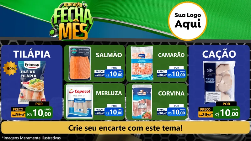 Modelo de TV para TV Horizontal com o tema Operação Fecha Mês para Peixaria
