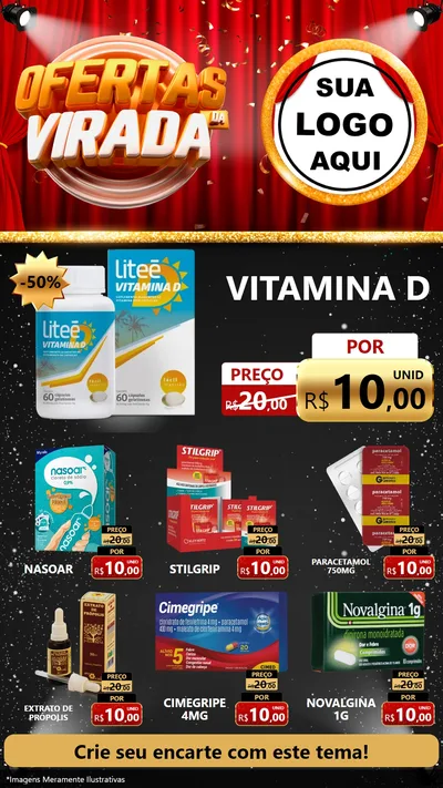 Modelo de Rede Social para Stories com o tema Ofertas da Virada para Farmácia