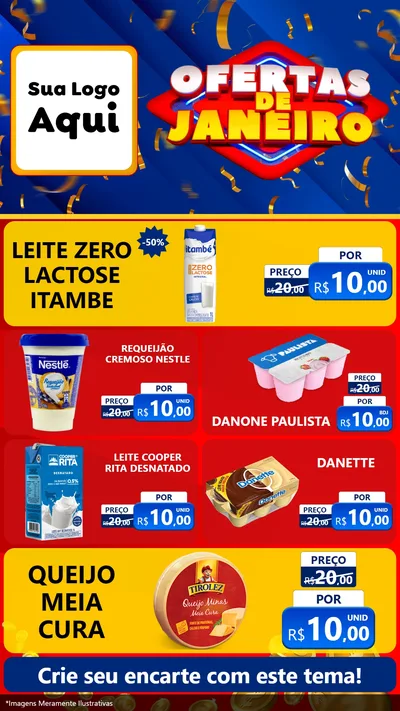 Modelo de TV para TV Vertical com o tema Ofertas de Janeiro para Frios e Laticínios