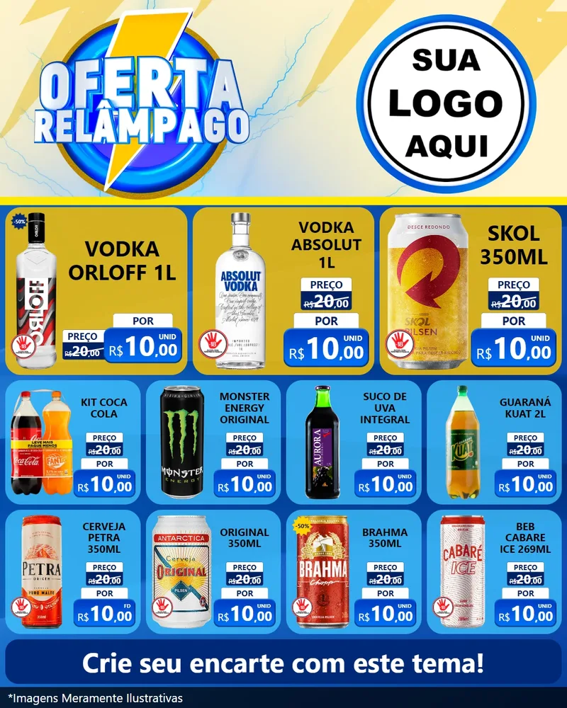 Modelo de Rede Social para Feed Instagram com o tema Oferta Relâmpago para Distribuidora de bebidas