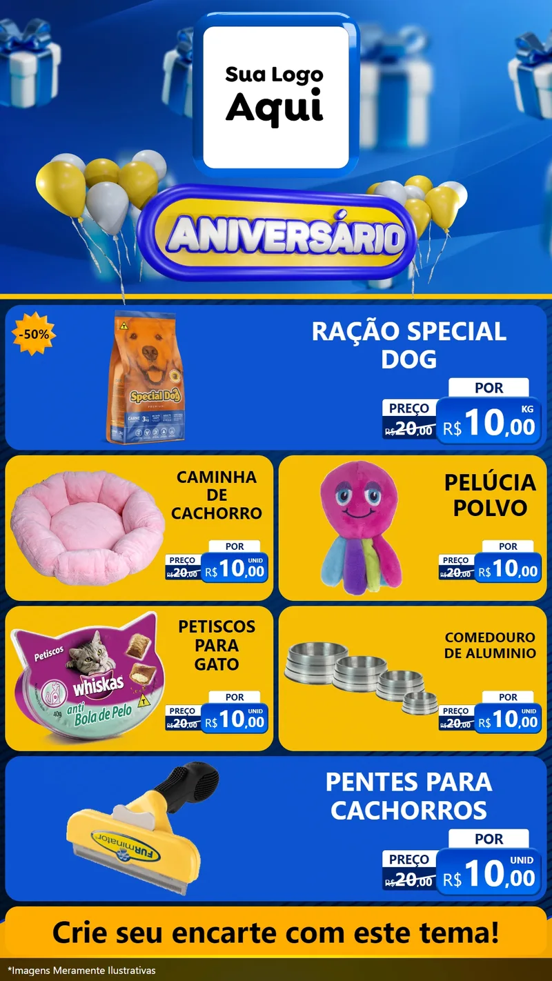 Modelo de TV para TV Vertical com o tema Aniversário para Pet Shop
