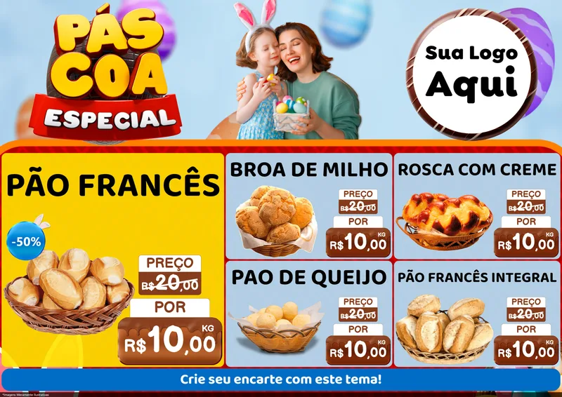 Modelo de Encarte para Encarte A4 Horizontal com o tema Páscoa Especial para Padaria