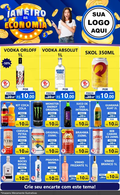 Modelo de Encarte para Encarte Grande com o tema Janeiro da Economia para Distribuidora de bebidas