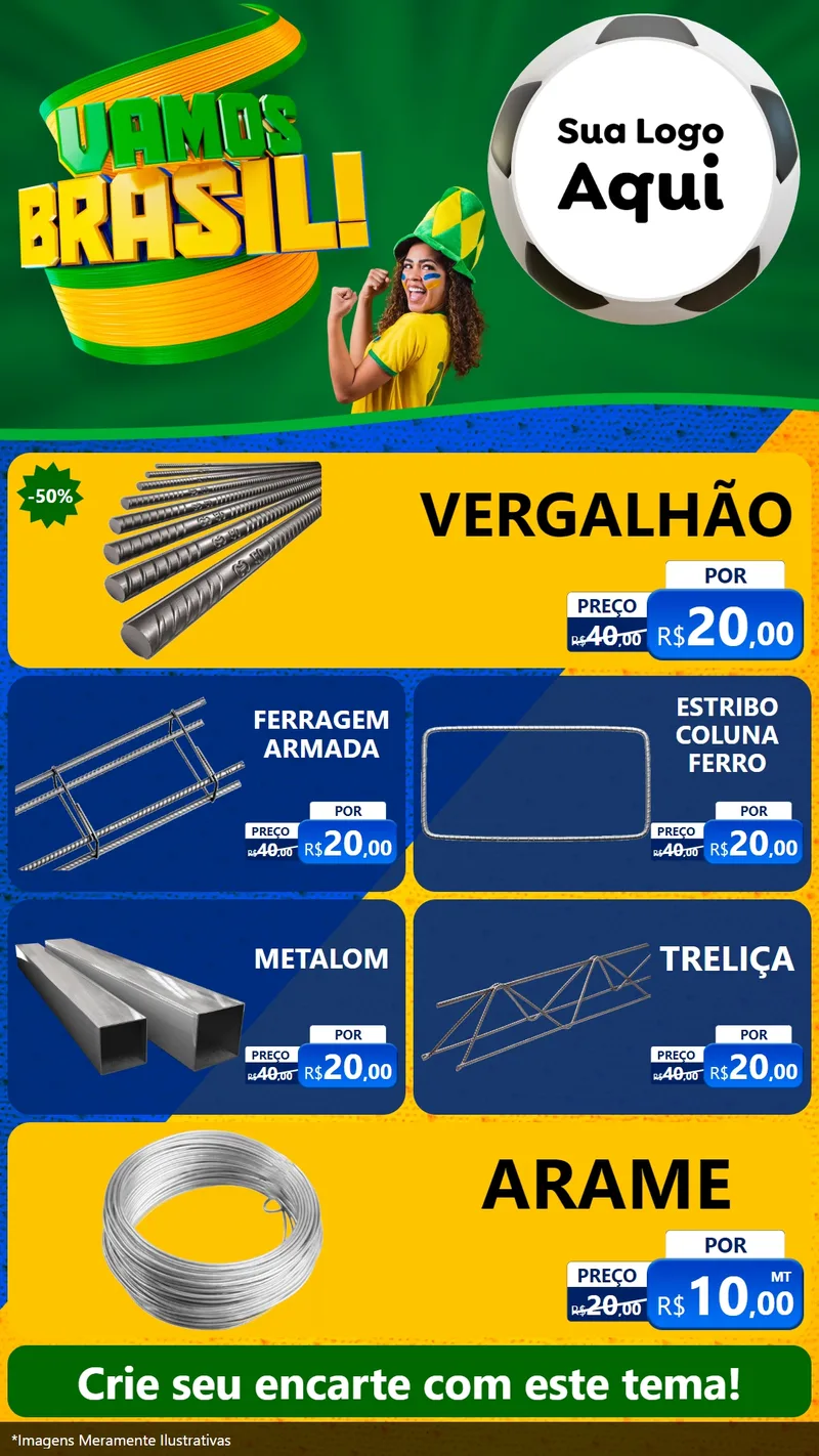 Modelo de TV para TV Vertical com o tema Vamos Brasil - Copa para Ferragens