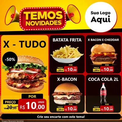 Modelo de Rede Social para Feed Facebook com o tema Temos Novidades para Hamburgueria