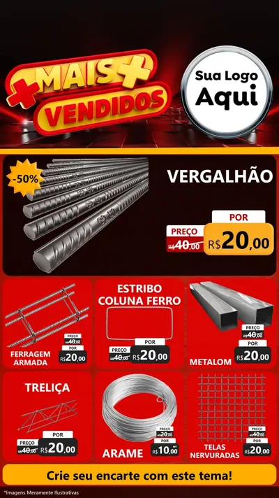 Modelo de Rede Social para Stories com o tema Mais Vendidos para Ferragens