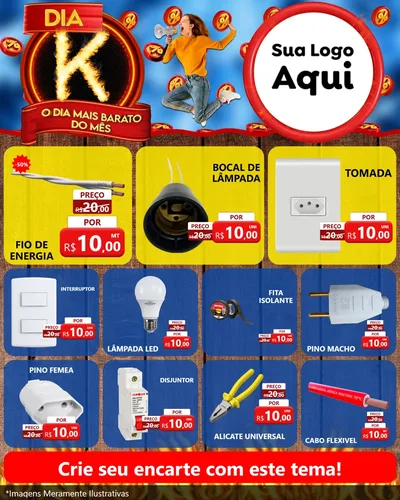 Modelo de Rede Social para Feed Instagram com o tema Dia K - O Dia Mais Barato Do Mês para Materiais Elétricos