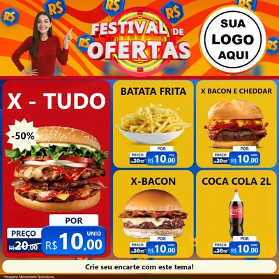 Modelo de Rede Social para Feed Facebook com o tema Festival de Ofertas para Hamburgueria
