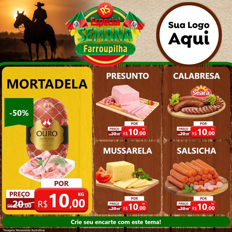 Modelo de Rede Social para Feed Facebook com o tema Especial Semana Farroupilha para Frios e Laticínios
